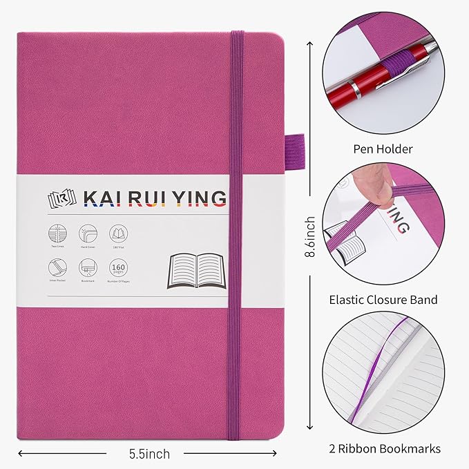 KaiRuiYing 3 Pack Lined Journal Notebooks for Work, 160 Pages, 5.5"x8.6", Hardcover, Colorful A5 Medium College Ruled, Journaling Notebooks for Notes-Taking, Fits for Office School Home