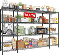 REIBII 78.4" W Storage Shelves 1500LBS, Metal Shelving Unit Wire Shelving for Garage Storage Rack, Adjustable Metal Shelf for Pantry Commercial Kitchen Garage Shelves, 78.4" W x 11.8''D x 59''H