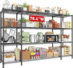 REIBII 78.4" W Storage Shelves 1500LBS, Metal Shelving Unit Wire Shelving for Garage Storage Rack, Adjustable Metal Shelf for Pantry Commercial Kitchen Garage Shelves, 78.4" W x 11.8''D x 59''H