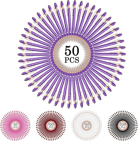 STREADVE 50 Personalized Custom Pens Engraved Writing Pen with Name Logo, Customized Promotional Items Stylus Pen Gifts for Women Realtor Birthday Wedding Business, Purple