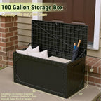 PATIOEASY Outdoor Storage Box 100GAL Waterproof Resin Deck Box,UV-Resistant Lockable Package Delivery Bin for Garden Tools,Large Patio Outside Cushions,Pool Accessories Supplies,Chest,Furniture,Brack