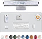 Leather Desk Pad Protector, Mouse Pad, Office Mat, Non-Slip PU Leather Blotter, Laptop Pad, Waterproof Writing Pad for Office and Home (White, 31.5" x 15.7")