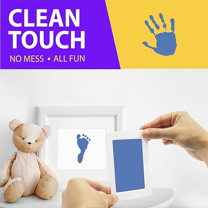 Extra Large Clean Touch Ink Pad for Baby Handprints and Footprints – Inkless Infant Hand & Foot Stamp – Safe for Babies, Doesn’t Touch Skin – Perfect Family Memory or Gift by Tiny Gifts, Blue