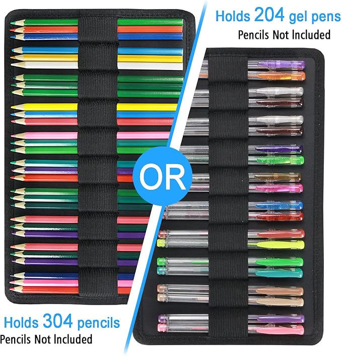 YOUSHARES Organizer Color Pencil 300 Slots - Pen Case Organizer with Handy Wrap & Zipper, Multilayer Holder for Prismacolor Colored Pencils & Gel Pen (Quicksand Pink)