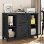 Vabches File Cabinet with 3 Drawers, Farmhouse Lateral File Cabinet Fits Files Letter/A4 Size, Wooden Filing Cabinet with Adjustable Shelves Printer Stand for Home Office, Black