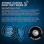 Sharp Atomic Desktop Clock – Auto Set Digital Alarm Clock - Atomic Accuracy - Easy to Read Screen with Time/Date/Temperature Display- Perfect for Nightstand or Desk