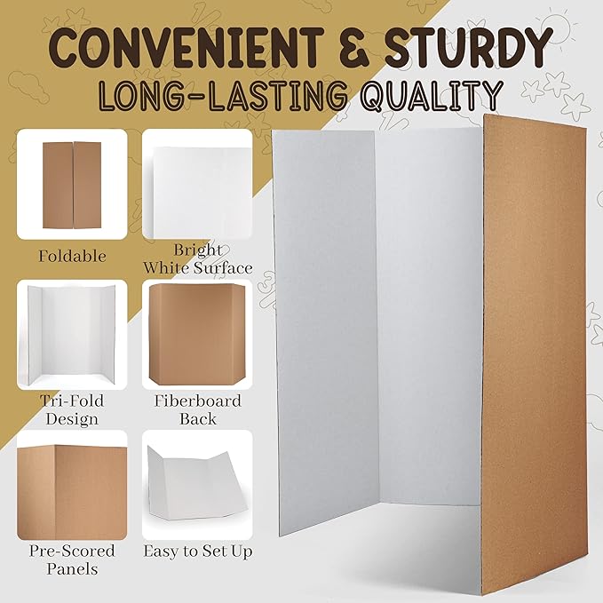 White Tri-Fold Presentation Board 28" X 40" Display Exhibition Board Lightweight and Portable with Smooth Surface Great Business presentations (Pack of 4) - by Emraw