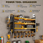 NattyDot Power Tool Organizer Wall Mount with Charging Station 4 Layer 6 Slot Cordless Drill Holder with Angle Grinder Holder (Yellow)
