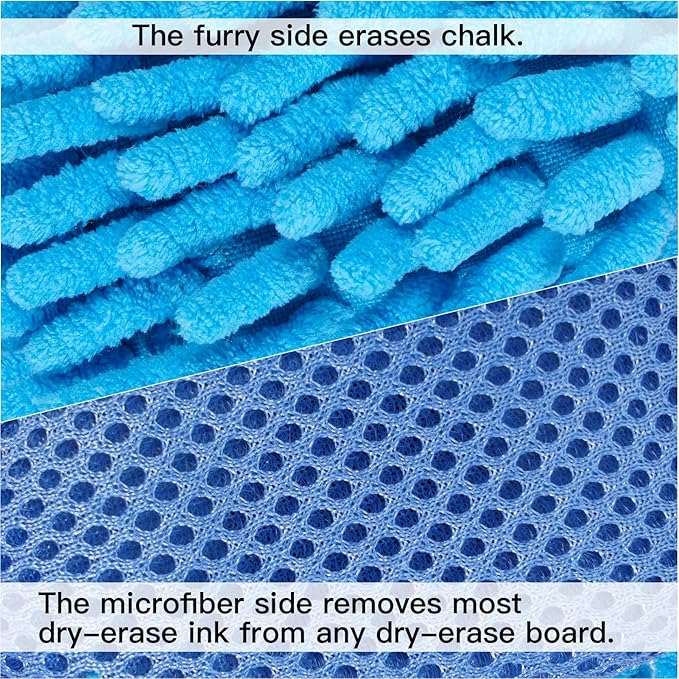 SITHON 4 Pieces Magnetic Microfiber Shag Whiteboard Eraser, Washable Microfiber Shag Dry Erase Board Eraser for Markers, Chalk, Home and Office (Gray/Blue)