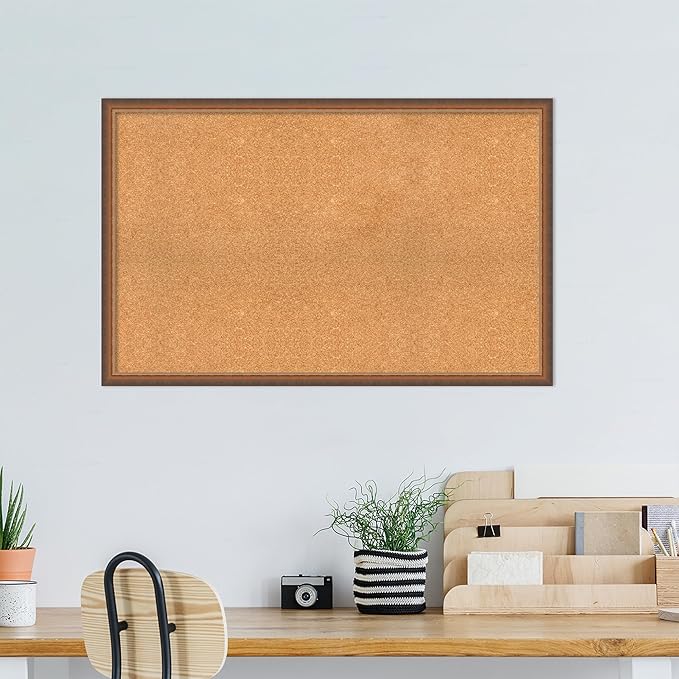 Amanti Art Natural Cork Board for Wall, 28x44 Vision Board with Bronze Frame, Oversize Corkboard Office Decor for Home Organization, Modern Corkboard Pinboard to Display Items for Home Organization