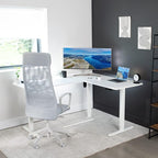 VIVO Electric Corner 63 x 55 inch L-Shaped Standing Desk, Memory Height Adjustment, White Top White Frame, DESK-E3CTW
