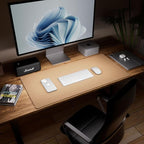 Aothia Dual-Sided Desk Mat - Leather & Cork Desk Protector, Large Mouse Pad & Writing Pad for Office/Home, Waterproof, Apricot (35.4" x 15.7")
