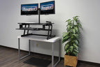 Rocelco 37.5" Deluxe Height Adjustable Standing Desk Converter with Dual Monitor Mount and Anti Fatigue Mat BUNDLE - Sit Stand Up Computer Workstation Riser - Keyboard Tray - Black (R DADRB-DM2-MAF)