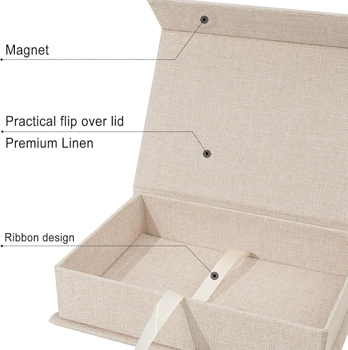 Sprsthai 8x10 Archival Photo Storage Box with Lid – Stackable Memory Keepsake Organizer for Photos, Certificates, Jewelry & Scrapbooking Supplies Beige