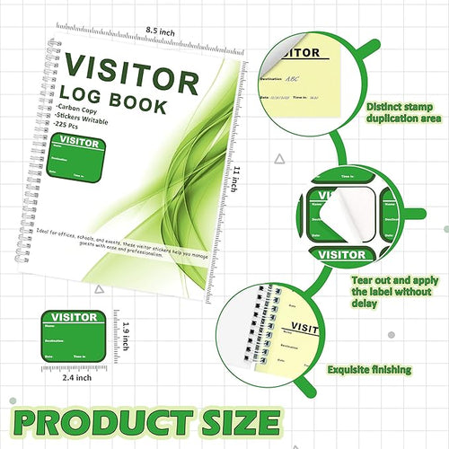 2 Pack Visitor Badges with Carbon Copy Visitor Stickers Letter Size Visitor Log Book Protecting Privacy Pages Register Book Business Guest Name tag for School Clinics Church-450 Badges 60 Memo Pages