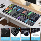 iCasso Excel Cheat Sheet Desk Pad, Excel Mouse Pad Shortcuts, Excell Short Cut Desk Mat, Extended Large XXL Non-Slip Exel Mousepad with Stitched Edges for Computer Keyboard(Colorful)