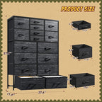 Romorgniz 57“H Dresser for Bedroom with Drawers, Fabric Dressers & Chests of Drawers, Large Black Dresser with Sturdy Metal Frame, Wood Top,Entryway, Hallway
