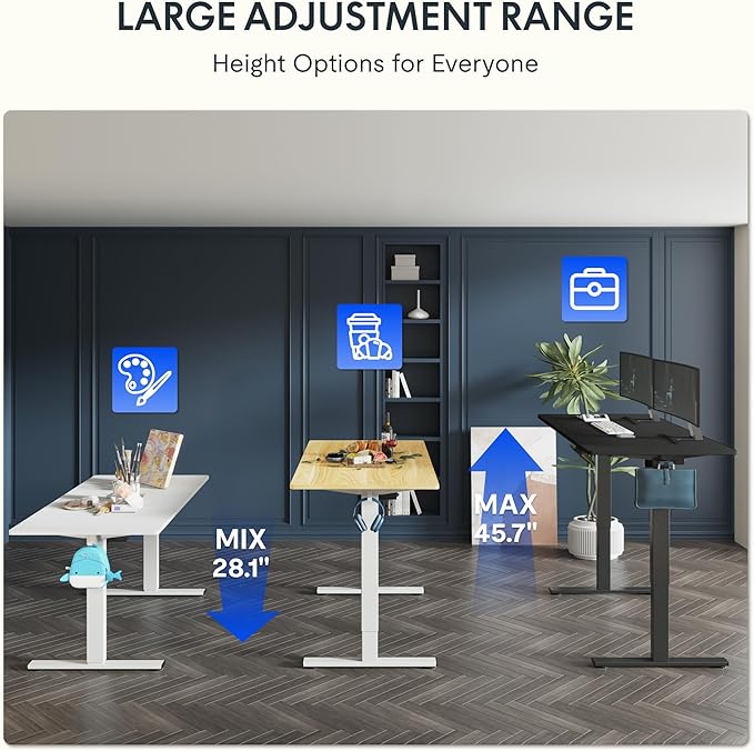 FLEXISPOT One-Piece Electric Standing Desk, 55 x 28 Inches Adjustable Desk with Seamless Desktop, Memory Controller Height Adjustment (White Frame + Maple Desktop, 2 Packages)