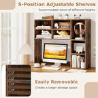 Tangkula Desktop Bookshelf, 37" Countertop Storage Hutch with 7 Cubes & 3 Adjustable Shelves, 3-Tier Desk Display Rack Organizer, Multipurpose Wood Desktop Hutch for Dorm Home Office (Rustic Brown)