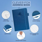 Clever Fox Address Book with alphabetic tabs - PU Leather Telephone and Address Book for Keeping Contacts Safe, Contact Organizer Journal, Medium Size (5.3″ x 7.7″) Hardcover, Mystic Blue