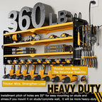 NattyDot Power Tool Organizer Wall Mount with Charging Station, 8 Drill Holder, 4 Layer Storage Rack for Garage Organization, Tool Holder with 8 Outlet Power Strip (Yellow)