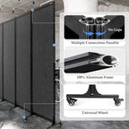 Upgrade Version Room Partition and Divider, Freestanding Rolling Dividers with Wheels,Office Privacy Screen Divider Wall,Classroom Felt Dividers,8'2"L* 6'7"H,4 Panel，Dark Grey