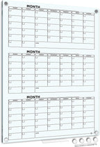 Glass Whiteboard Calendar 34x46” Quarterly Planner White Board Dry Erase Board 3 Month for Wall Glass Whiteboard Home Office Large Wall Calendar & Marker Tray