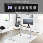 VIVO Electric Corner 63 x 55 inch L-Shaped Standing Desk, Memory Height Adjustment, Light Wood Top Gray Frame, DESK-E3CTGC