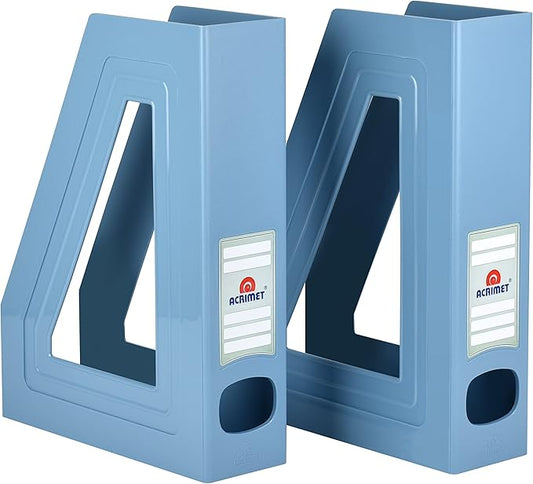 Acrimet Magazine File Holder, Durable Rack, Space-Saving Organizer (Plastic) (Solid Blue Color) (2 pack)