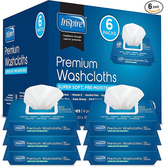 Inspire Adult Wet Wipes, Wash Cloths, Incontinence & Cleansing for Elderly Extra Large, 8"x12" (300 count)