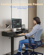 YIHAYO Electric Standing Desk with Drawers, 48 x 24 Inches Adjustable Desk with Storage Shelf, Stand Up Desk with Splice Board, Computer Table for Home Office, Black Frame/Black Top