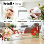 Personalized Name Plate for Desk, Custom Acrylic Desk Name Sign, Office Appreciation Gifts for Women Men Coworkers Boss Teacher Employee (Flower-Lotus)