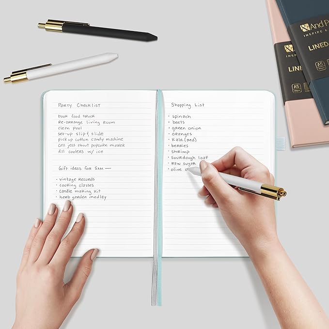 A5 Lined Leather Journal and Pen Set, Hardcover Notebook with Pen, 160 Pages 100gsm Thick Ruled Paper for Men Women, for Work, Business, School or Home Writing, 5.7'' x 8'' (Green-Set1)