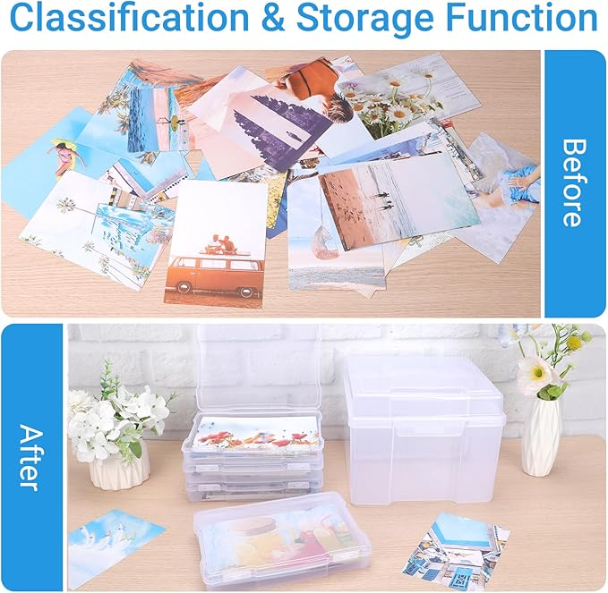 COSICS Photo Storage Box 5" x 7", Extra Large Transparent Plastic Photo Organizer Craft Keeper with 6 Inner Case for Cards, Pictures, Stamps, Stickers, Seeds, Office Supplies