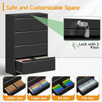 LONGLINK 4 Drawer Lateral File Cabinets with Lock,Metal Filing Cabinet for Home Office,Wide Office Storage Cabinet with Hanging Bars for A4 Legal/Letter Size(Easy Assembly)