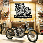 Custom US Flag Motorcycle Metal Signs Personalized Biker Name Sign Custom Garage Decor Motorbikes Wall Art Decor Motorcycle Sign Men Room Decorate Gifts for Men Husband Rider