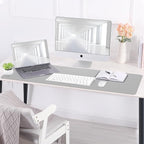 Leather Desk Protector, 47in*23.7in Large Mat with Natural Cork & PU Leather, Mouse Pad, Non-Slip Office Mat, Waterproof Writing Pad for Office and Home (Light Grey)