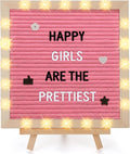 Changeable Felt Letter Board with LED Lights - 10×10" Message Custom Signs & Wood Stand & 450 Letters, Poster Board for Valentine's Day/Baby/Pregnancy Announcement/Classroom Wall Decor Gifts, Pink