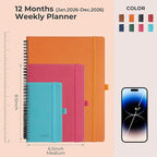 IN-LUXPRO Planner 2026 Daily Weekly and Monthly,8.5"x6.5",12 Months Spiral Bound Calendar Agenda with Self-adhesive Pen Holder,2026 Appointment Book with Vegan Leather Soft Cover,Orange