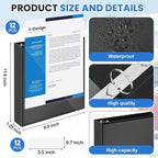Henoyso 12 Pcs 3 Ring 1 Inch Binders Fits 8.5 x 11 Inch Letter Size Paper, Plastic Black Flexible Binders with View Cover and 2 Pockets, 175 Sheets Capacity for Office School