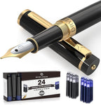 Dryden Designs Fountain Pen Medium Nib Gift Pouch - with 24 Ink Cartridges - MCM (Intense Black)