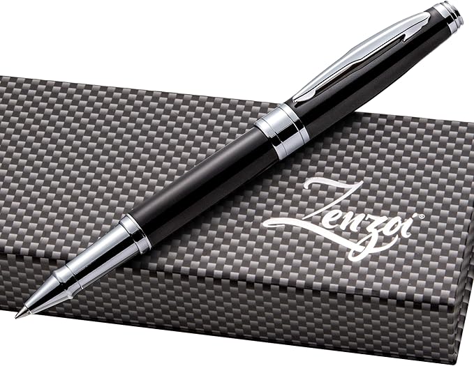 ZenZoi Executive Rollerball - Elegant Black Fine Point Smooth Writing Gel Ink. Luxury Pen for Men, Women. Refillable, Business, High-End Gift Set
