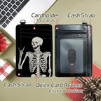 BWEGRHE Small Travel Wallets, Skull Skeleton Slim Minimalist Front Pocket Wallet with Wristlet, RFID Blocking PU Leather Credit Card Holder with ID Window Change Purse for Men Women