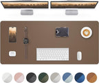Leather Desk Pad Protector- 48" x 17" Office Desk Mat, Non-Slip PU Leather Mouse Pad, Waterproof Desk Blotter Mat, Desk Cover for Office and Home (Dark Khaki)
