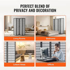 VEVOR Room Divider, 4 Panel Japanese Room Divider, Wood Folding Privacy Screen Indoor, Partition Dividers Portable Decoration Screens, for Room Separation Home Office Restaurant & Bedroom(Black)
