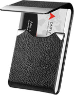 DMFLY Business Card Holder with Ultra Slim Design, Business Card Case with Premium PU Leather, Suit Pocket Metal Card Holder for Women/Men, Magnetic Closure Quick Access Cards, Small and Easy to Carry