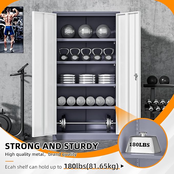 INTERGREAT Storage Cabinets with Doors and Shelves, 72“ Steel Tool Locking Cabinet, Metal Storage Cabinet for Home Office, Warehouse, School, Grey White