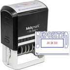 MaxMark Large Self-Inking Rubber Date Office Stamp with Deposited Phrase & Date - Blue/Red Ink, 12-Year Band - Style 5