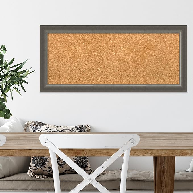 Amanti Art Natural Cork Board for Wall, 15x33 Vision Board with Silver Wood Frame, Medium Corkboard Office Decor for Home Organization, Casual Corkboard Pinboard to Display Items for Home