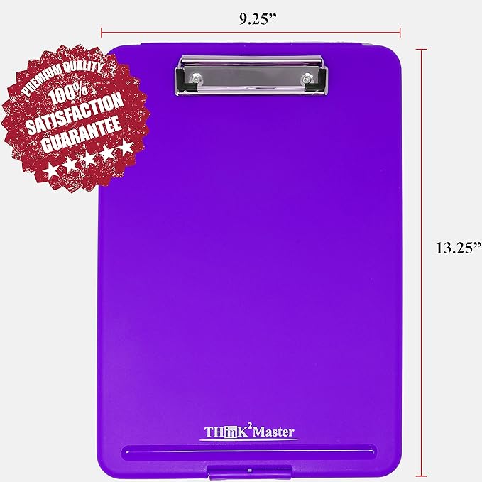 Think2Master Purple Plastic Storage Clipboard. | 25% Heavier & 25% Sturdier| Heavy Duty and Won’t Flex or Bend Like Other Brands (Compare The Weight). Storage Compartment Holds 150 Letter Sized Paper.